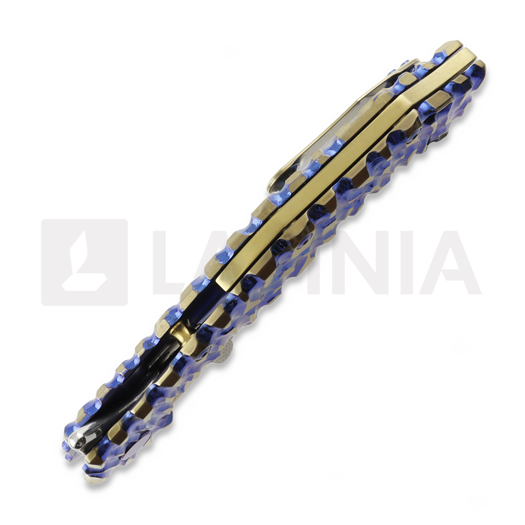 Couteau pliant Olamic Cutlery Soloist M390 Scout, Blue & Gold Volcanic Carving