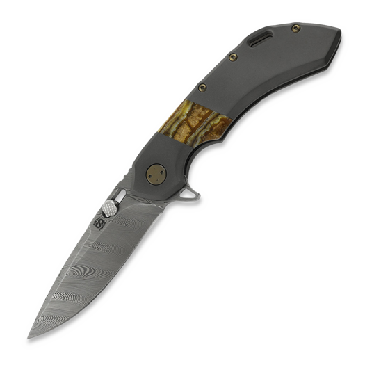 Olamic Cutlery Wayfarer 247 Damasteel Purist, Dark Blast Titanium