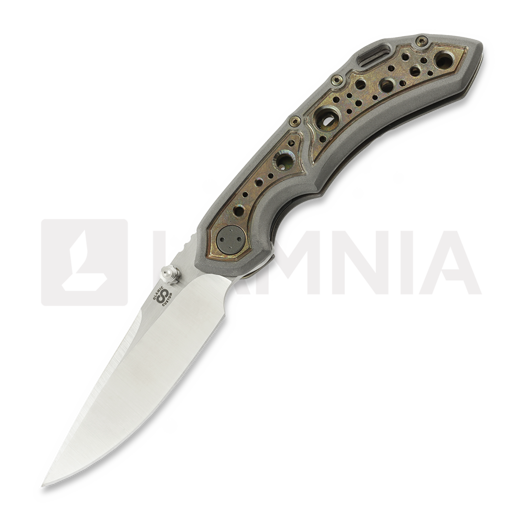 Couteau pliant Olamic Cutlery Wayfarer 247 Drop Point, Dark Blast Antique Entropic Frame Story Acid Rain