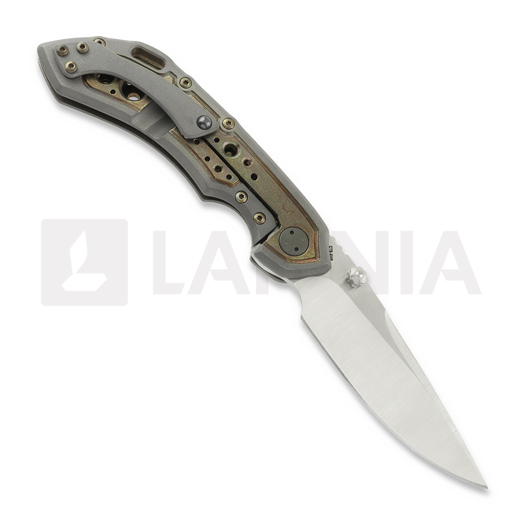 Couteau pliant Olamic Cutlery Wayfarer 247 Drop Point, Dark Blast Antique Entropic Frame Story Acid Rain