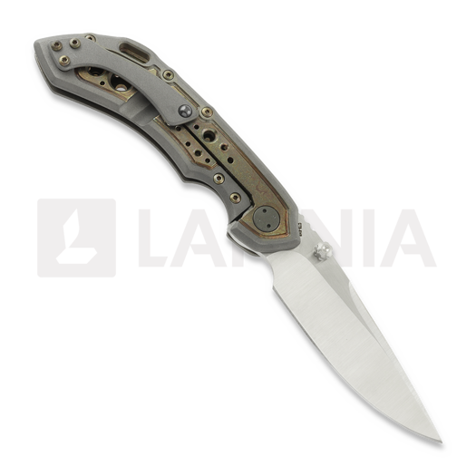 Couteau pliant Olamic Cutlery Wayfarer 247 Drop Point, Dark Blast Antique Entropic Frame Story Acid Rain