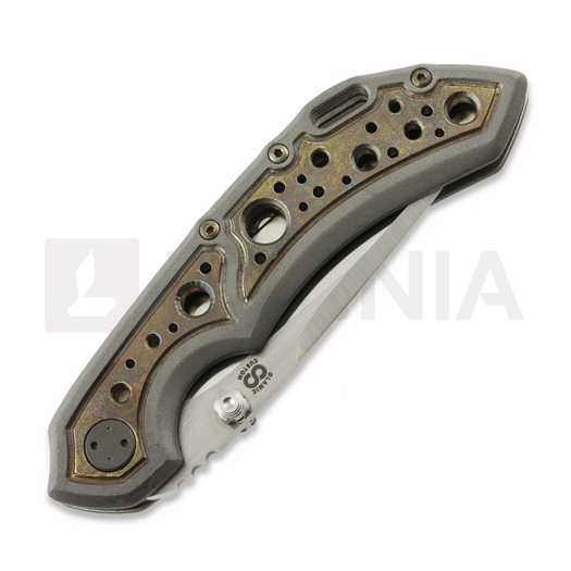 Couteau pliant Olamic Cutlery Wayfarer 247 Drop Point, Dark Blast Antique Entropic Frame Story Acid Rain