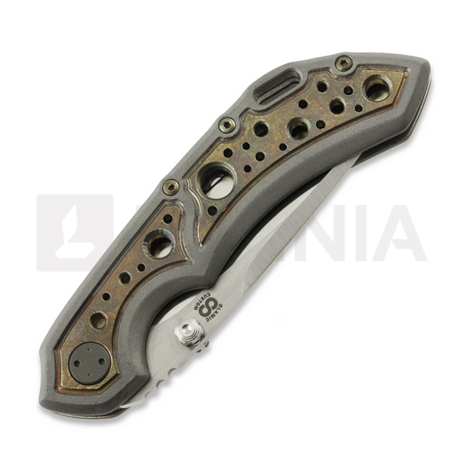 Couteau pliant Olamic Cutlery Wayfarer 247 Drop Point, Dark Blast Antique Entropic Frame Story Acid Rain