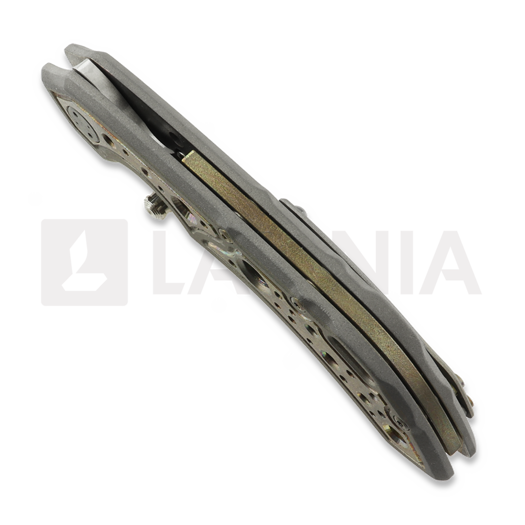 Couteau pliant Olamic Cutlery Wayfarer 247 Drop Point, Dark Blast Antique Entropic Frame Story Acid Rain