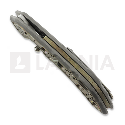 Couteau pliant Olamic Cutlery Wayfarer 247 Drop Point, Dark Blast Antique Entropic Frame Story Acid Rain