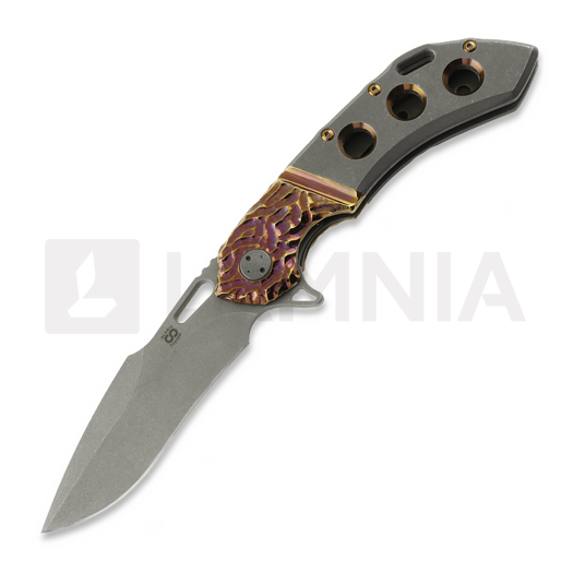 Coltello pieghevole Olamic Cutlery Wayfarer 247 Harpoon, Faux Bolster Molten Carving Holes