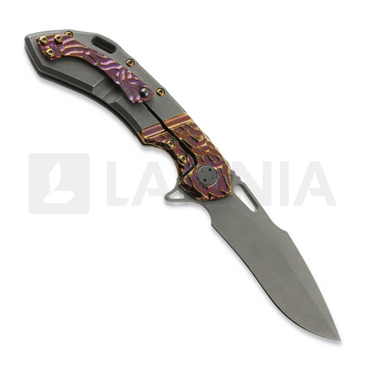 Coltello pieghevole Olamic Cutlery Wayfarer 247 Harpoon, Faux Bolster Molten Carving Holes