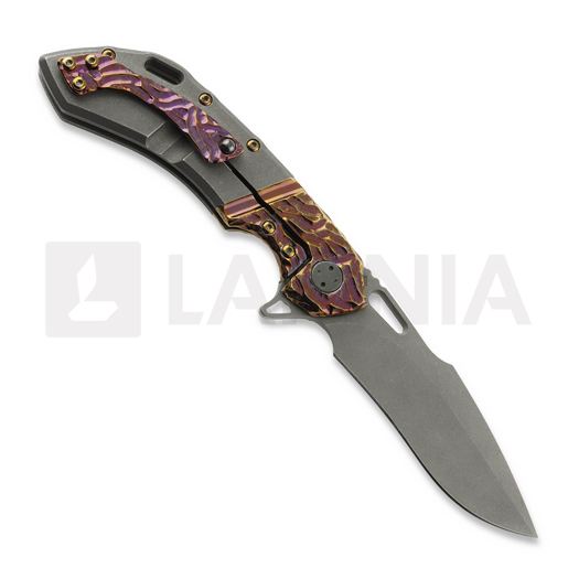 Coltello pieghevole Olamic Cutlery Wayfarer 247 Harpoon, Faux Bolster Molten Carving Holes
