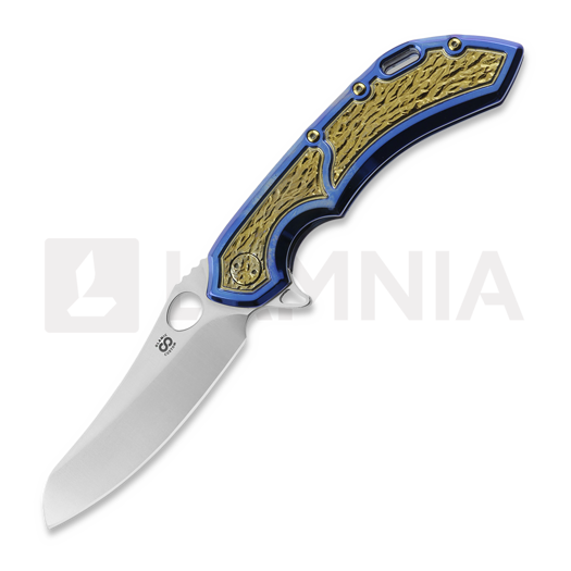 Olamic Cutlery Wayfarer 247 Mouflon összecsukható kés, Blue/Gold Frame Story, Satin
