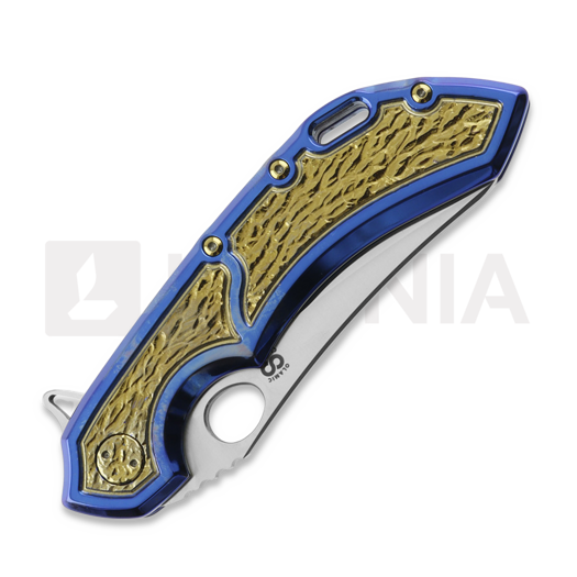 Складной нож Olamic Cutlery Wayfarer 247 Mouflon, Blue/Gold Frame Story, Satin