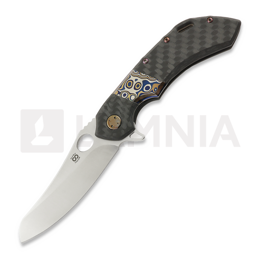 Couteau pliant Olamic Cutlery Wayfarer 247 Mouflon, Carbon Fiber Fedokume Inlay Show Side