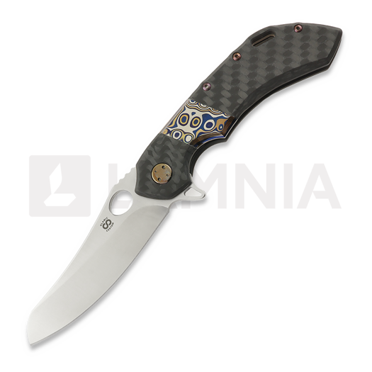 Couteau pliant Olamic Cutlery Wayfarer 247 Mouflon, Carbon Fiber Fedokume Inlay Show Side