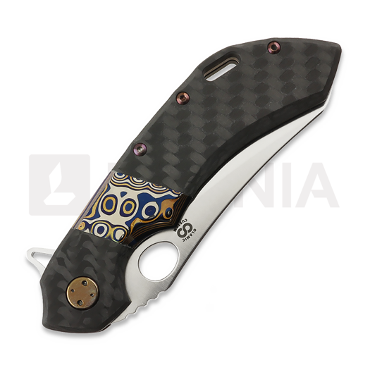 Couteau pliant Olamic Cutlery Wayfarer 247 Mouflon, Carbon Fiber Fedokume Inlay Show Side