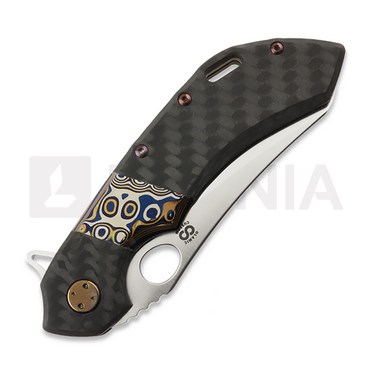 Couteau pliant Olamic Cutlery Wayfarer 247 Mouflon, Carbon Fiber Fedokume Inlay Show Side