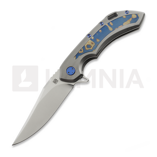 Olamic Cutlery Wayfarer 247 S90V Bowie folding knife, Zirblast Titanium & Fedokume