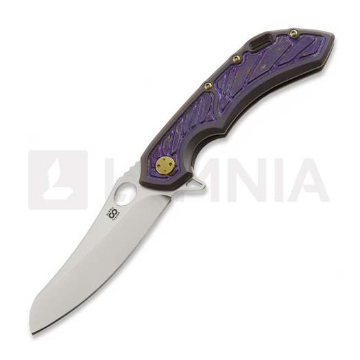 Olamic Cutlery Wayfarer 247 S90V Mouflon fällkniv, Purple Geometrical Carving