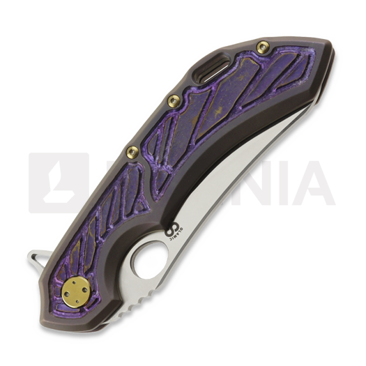 Olamic Cutlery Wayfarer 247 S90V Mouflon sulankstomas peilis, Purple Geometrical Carving