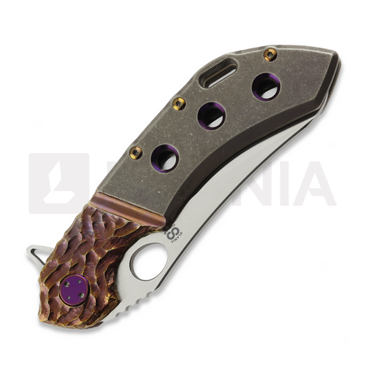 Olamic Cutlery Wayfarer 247 S90V Mouflon sulankstomas peilis, Stonewash Ti & Molten