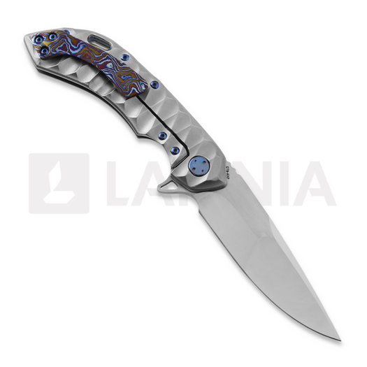 Couteau pliant Olamic Cutlery Wayfarer 247 Suna, Scalloped Orange Peel Ti, Polished