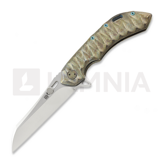 Couteau pliant Olamic Cutlery Wayfarer 247 Wharning, Scalloped Antique Entropic Titanium