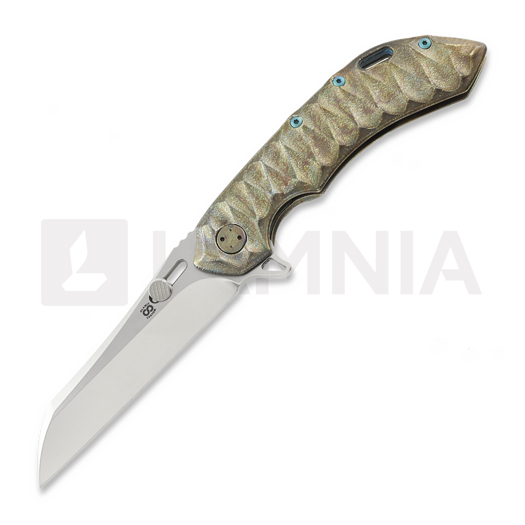 Couteau pliant Olamic Cutlery Wayfarer 247 Wharning, Scalloped Antique Entropic Titanium