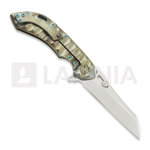 Couteau pliant Olamic Cutlery Wayfarer 247 Wharning, Scalloped Antique Entropic Titanium