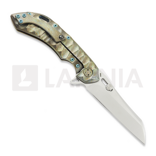 Couteau pliant Olamic Cutlery Wayfarer 247 Wharning, Scalloped Antique Entropic Titanium
