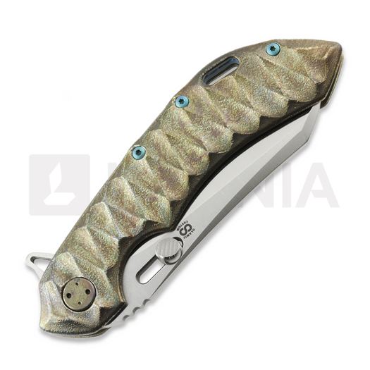 Couteau pliant Olamic Cutlery Wayfarer 247 Wharning, Scalloped Antique Entropic Titanium