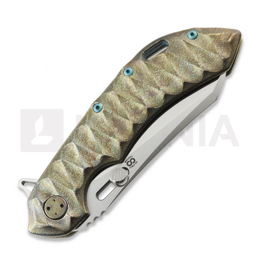 Couteau pliant Olamic Cutlery Wayfarer 247 Wharning, Scalloped Antique Entropic Titanium