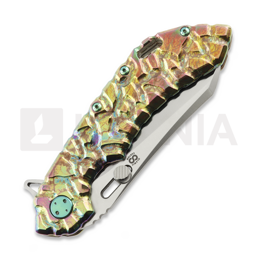 Couteau pliant Olamic Cutlery Wayfarer 247 Wharning, Volcanic Carved Carnival Neontropic