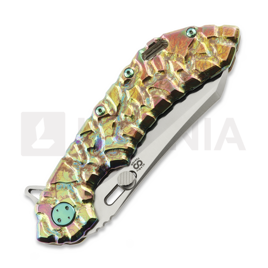 Couteau pliant Olamic Cutlery Wayfarer 247 Wharning, Volcanic Carved Carnival Neontropic