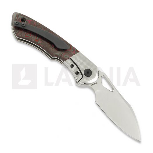 Olamic Cutlery WhipperSnapper BL sulankstomas peilis, Jeweled Titanium & Red Swirl Carbon Fiber