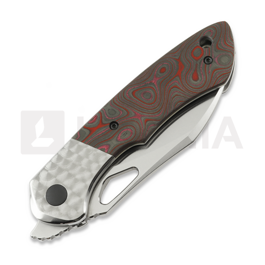 Navalha Olamic Cutlery WhipperSnapper BL, Jeweled Titanium & Red Swirl Carbon Fiber