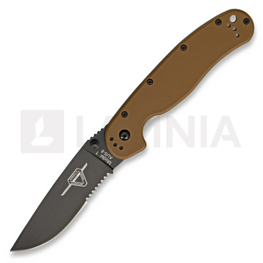 Nóż składany Ontario RAT-1, brązowa/black, ząbkowane ostrze 8847CB