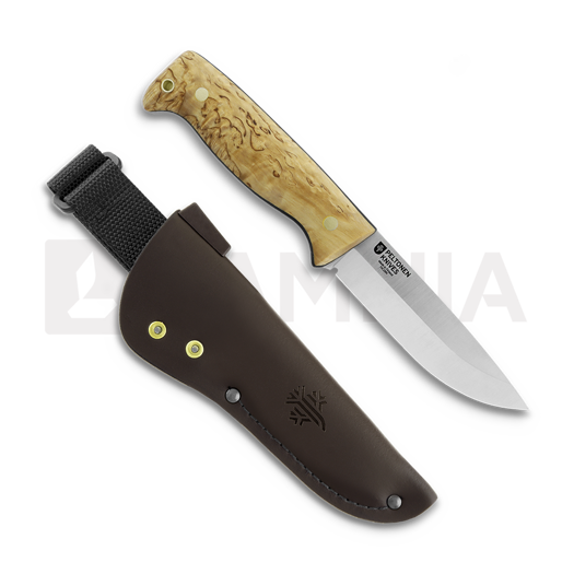 Peltonen Knives M07 Full Tang, curly birch, brown leather sheath