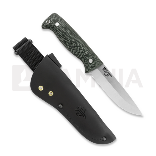 Peltonen Knives M07 Full Tang, vihreä micarta, musta nahkatuppi