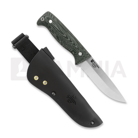 Peltonen Knives M07 Full Tang, vihreä micarta, musta nahkatuppi