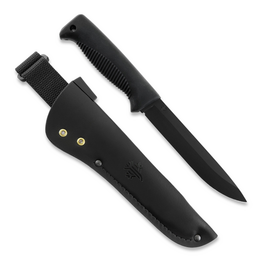 Peltonen Knives Нож Sissipuukko M95 Cerakote, кожаные ножны, чёрные