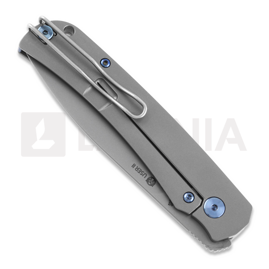 PMP Knives User II Silver folding knife, Blue accents