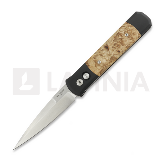 Pro-Tech Godfather Satin sulankstomas peilis, Black Aluminum & Maple Burl 906-SATIN