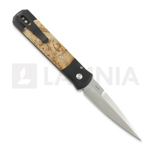 Coltello pieghevole Pro-Tech Godfather Satin, Black Aluminum & Maple Burl 906-SATIN