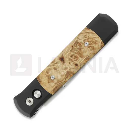 Pro-Tech Godfather Satin sulankstomas peilis, Black Aluminum & Maple Burl 906-SATIN