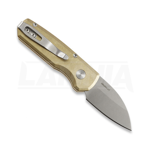 Pro-Tech Runt 5 Stonewashed Wharncliffe 折り畳みナイフ, AlBronze R5310