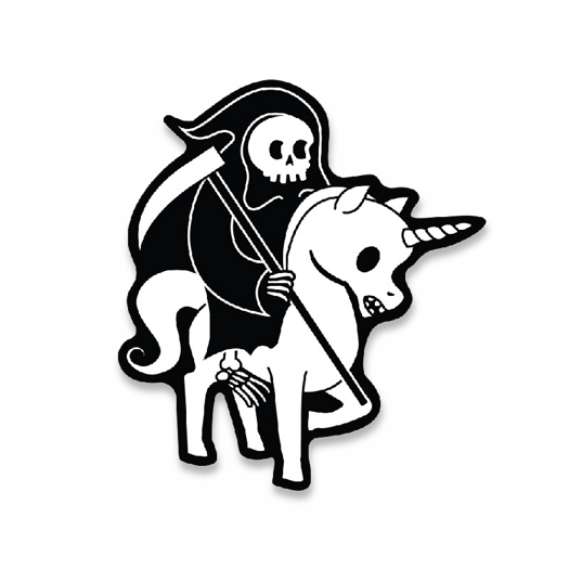 Prometheus Design Werx Death Rides A Unicorn Sticker