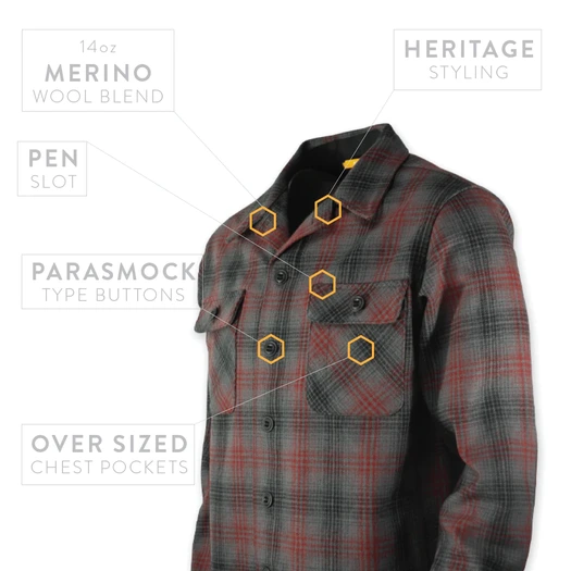 Prometheus Design Werx DRB Woodsman Shirt - Merino Red-Black-Gray Plaid