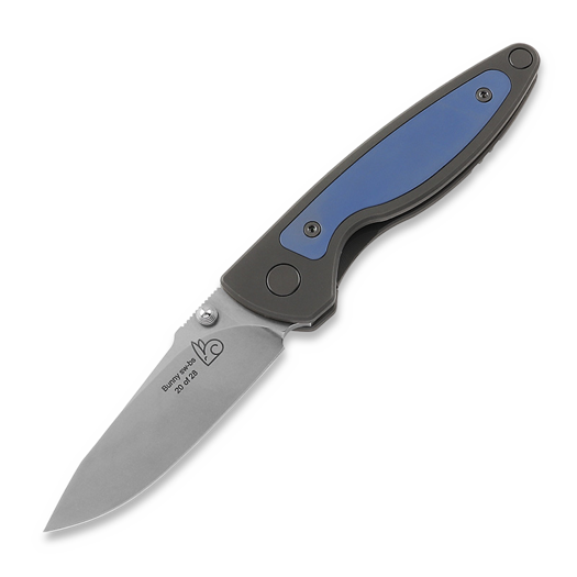 Puppy K&T Bunny kääntöveitsi, TC4 handle with blue titanium inlay, stone washed blade