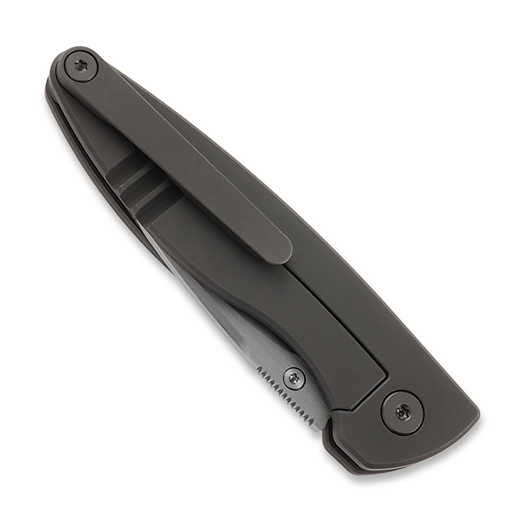 Puppy K&T Bunny folding knife, TC4 handle with blue titanium inlay, stone washed blade