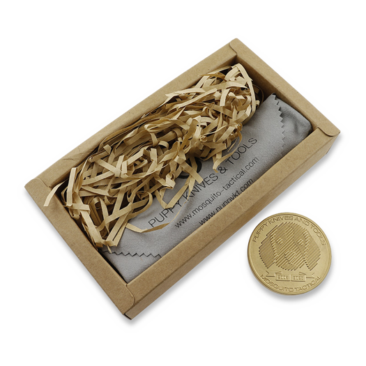 Puppy K&T Bunny folding knife, TC4 handle with blue titanium inlay, stone washed blade