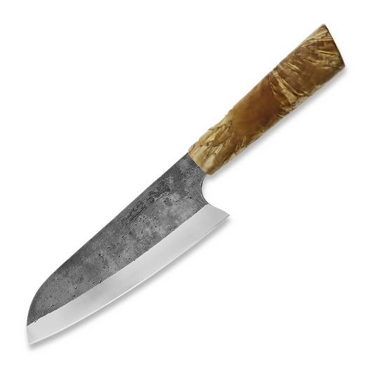 Chef´s knife Puukkopaja Jaska Nukari Santoku, X-cut curly birch