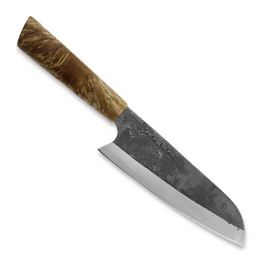 Chef&acute;s knife Puukkopaja Jaska Nukari Santoku, X-cut curly birch